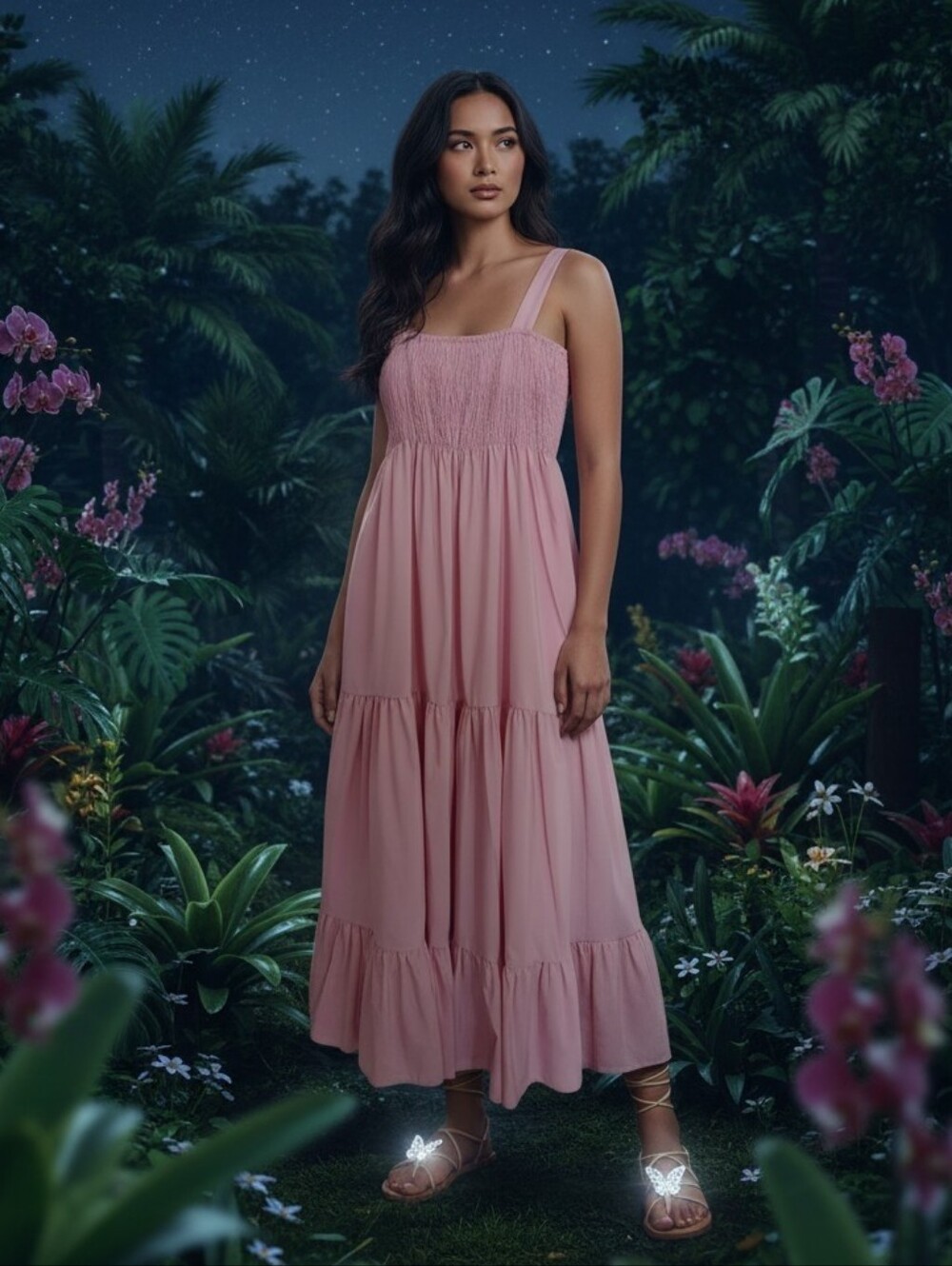 Zara Pink Smocked Cotton Blend Poplin Maxi Dress